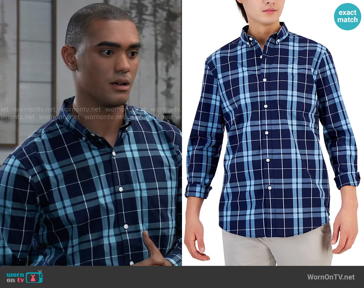 Club Room Perry Plaid Stretch Shirt with Pocket worn by Kai Taylor (Jens Austin Astrup) on General Hospital