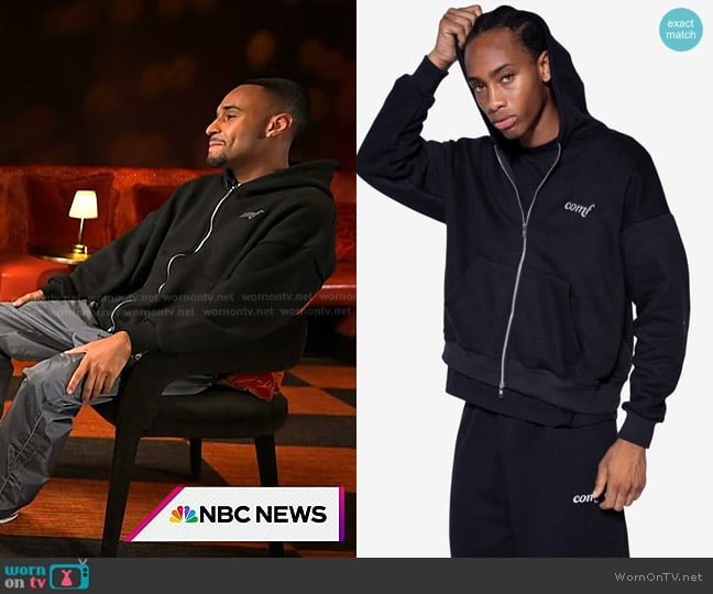 Comf The Comf Zip Hoodie in Black worn by Speedy Morman on Today
