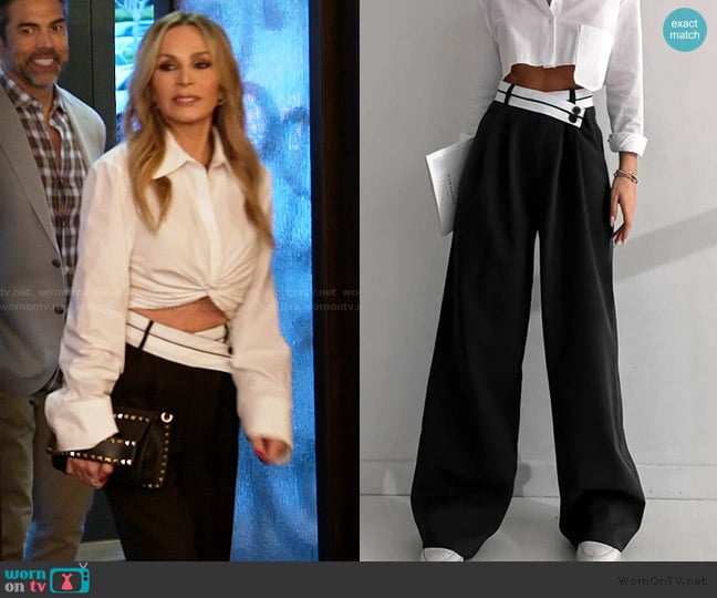 Commense Asymmetrical Contrast Waistband Wide Leg Dress Pants worn by Tamra Judge on The Real Housewives of Orange County
