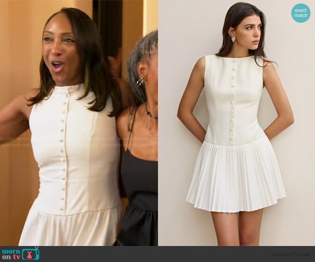 Commense Button-Front Panel Pleated Hem Mini Dress worn by Monica on The Golden Bachelor