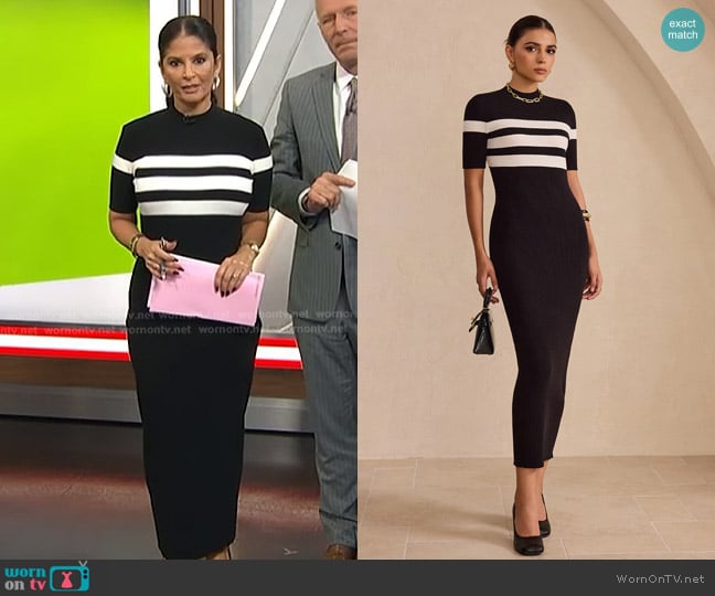 Commense Contrast Striped Short Sleeve Ribbed Midi Dress worn by Darlene Rodriguez on Today