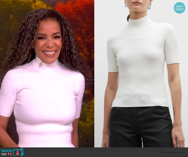 Courreges Mock-Neck Short-Sleeve Rib Pullover worn by Sunny Hostin on The View