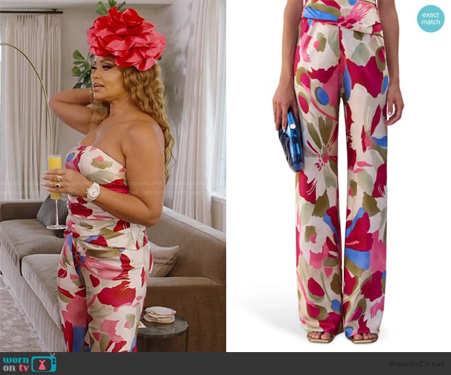 Cult Gaia Stacie Print Stretch Silk Straight Leg Pants worn by Gizelle Bryant on The Real Housewives of Potomac
