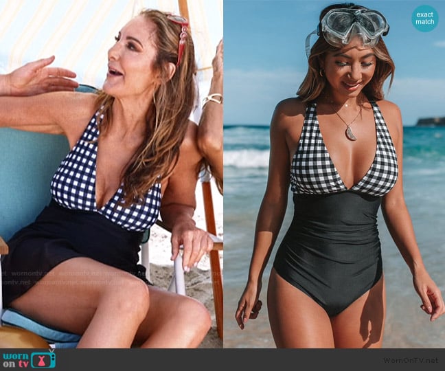 Cupshe Black and White Gingham Ruched Tummy Control One Piece Swimsuit worn by Robin Rocha on The Golden Bachelor