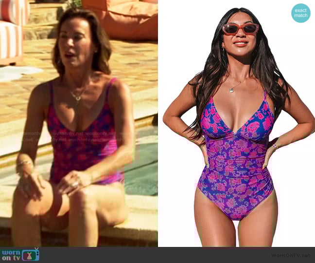 Cupshe Floral Tummy Control V-Neck One Piece Swim Suit worn by Debbie Siebers on The Golden Bachelor