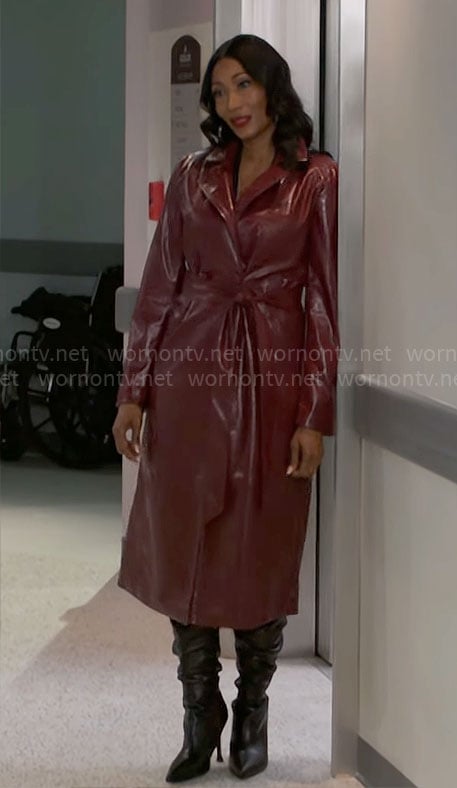 Dana’s red snake leather trench coat on Beyond the Gates