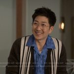 Daniel’s blue polka dot shirt and black striped cardigan on Reasonable Doubt