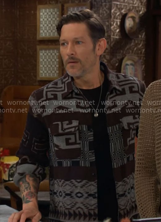 Daniel’s printed shirt jacket on The Young and the Restless