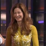 Dana Delany’s yellow embroidered cardigan on The Kelly Clarkson Show