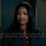 Daphne’s burgundy pointelle knit top and houndstooth blazer on High Potential