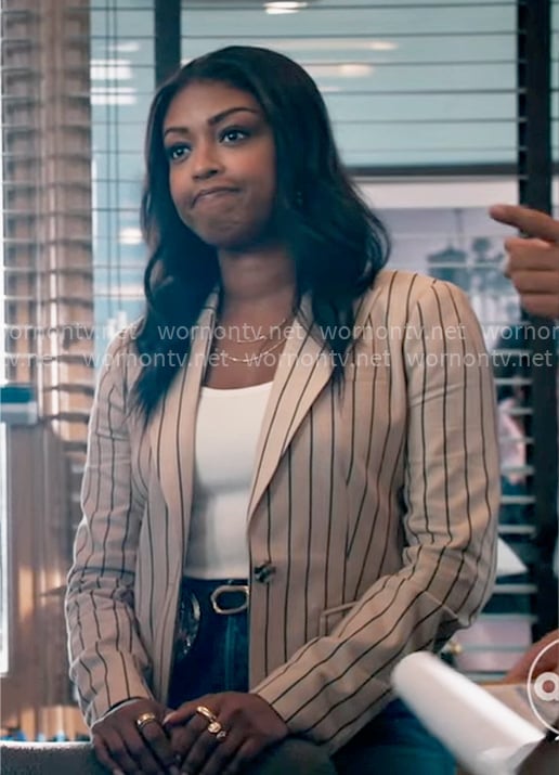 Daphne’s beige striped blazer on High Potential