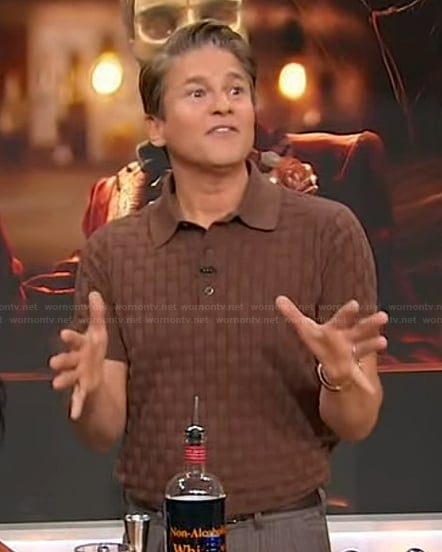 David Burtka's brown weave polo on Sherri