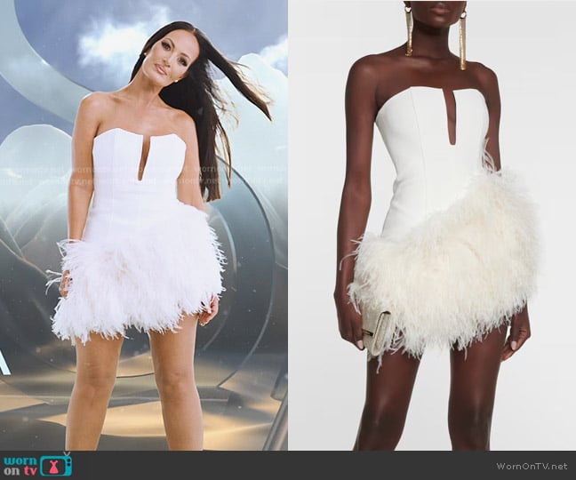 David Koma Bridal Feather-trimmed Cady Minidress worn by Lisa Barlow on The Real Housewives of Salt Lake City