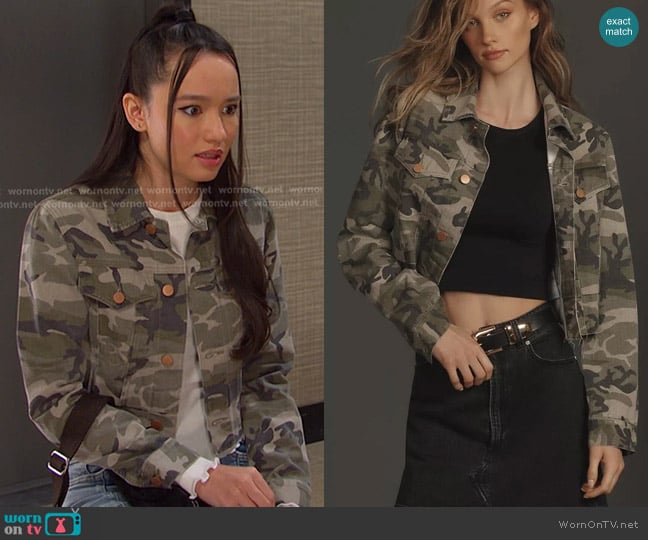 Dear John Raw Hem Camo Utility Jacket worn by Sophia Choi (Rachel Boyd) on Days of our Lives