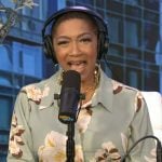 Deja Vu’s blue floral print shirtdress on Live with Kelly and Mark