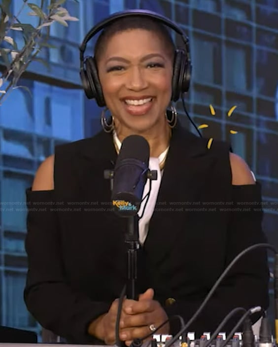 Deja Vu's black cold shoulder blazer on Live with Kelly and Mark