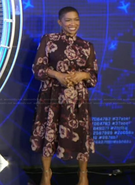 DejaVu's purple floral print dress on Live with Kelly and Mark