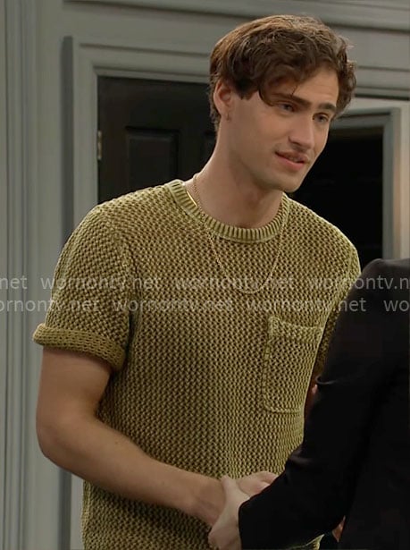 Deke's green crochet knit t-shirt on The Bold and the Beautiful