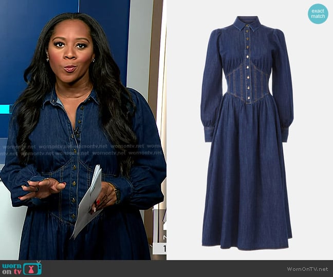 Derek Lam 10 Crosby Denim Corseting Midi Dress worn by Kay Angrum on NBC News Daily