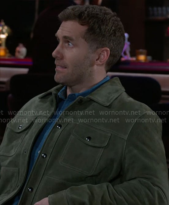 Derek's green suede jacket on Beyond the Gates