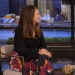 Diane Lane’s black wrap top and printed skirt on Live with Kelly and Mark