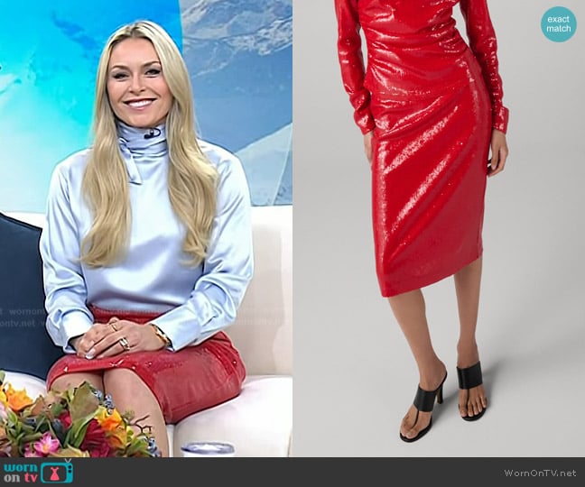 Diane von Furstenberg Bianca Sequin Skirt in Signature Red Sequin worn by Milan Cortina on Today