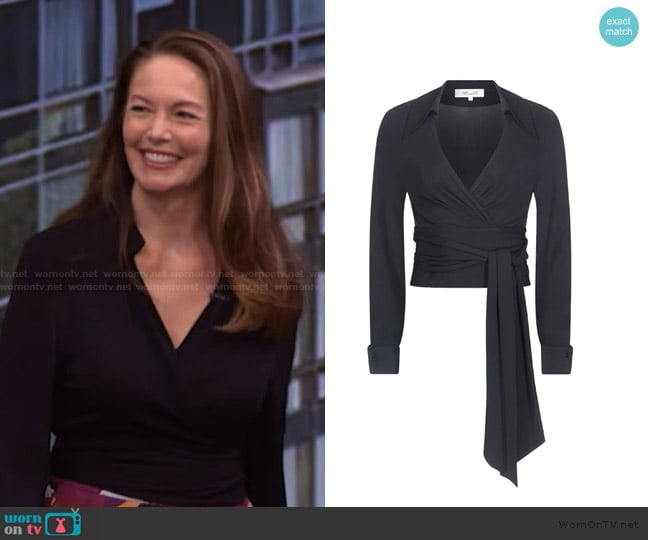 Diane von Furstenberg Perfect Wrap Top worn by Diane Lane on Live with Kelly and Mark