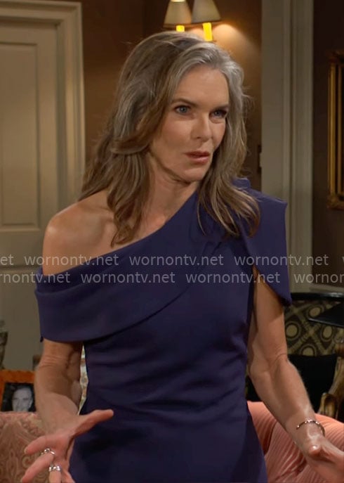 Diane’s navy one-shoulder dress on The Young and the Restless