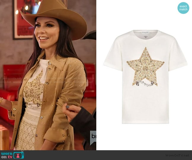 Dior Embroidered T-Shirt worn by Heather Dubrow on The Real Housewives of Orange County