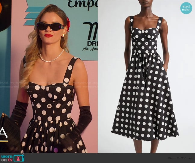 Dolce and Gabbana Polka Dot Stretch Cotton Corset Sundress worn by Alanna Gold on Selling Sunset