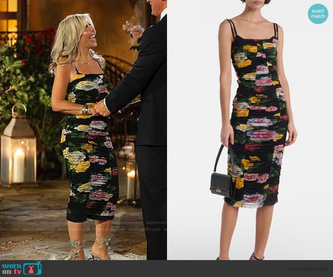 Dolce & Gabbana Floral ruched tulle midi dress worn by Amy Kaplan on The Golden Bachelor
