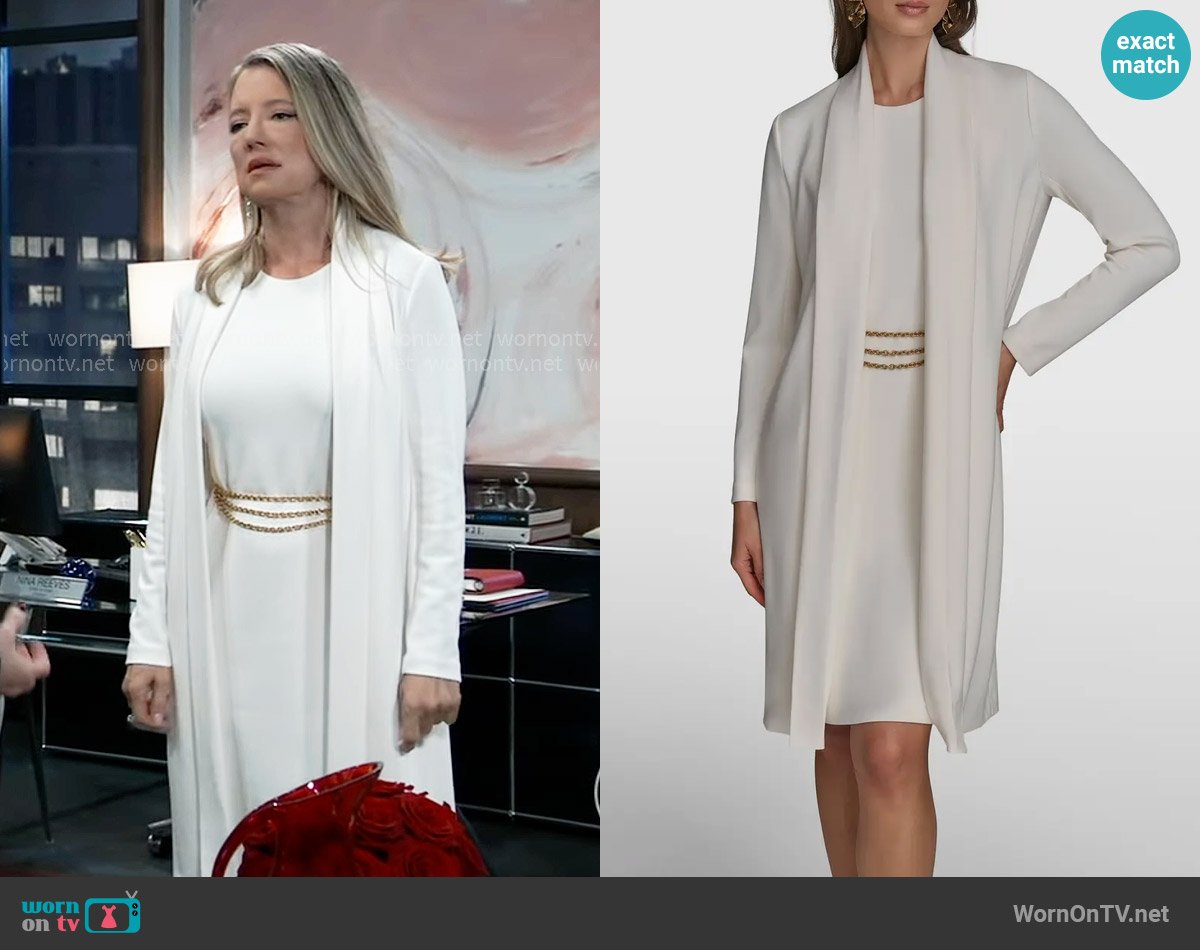 Donna Karan Chain Belt Detail Sheath Dress with Long Jacket worn by Nina Reeves (Cynthia Watros) on General Hospital