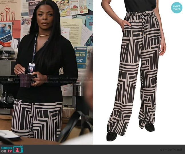 Donna Karan Coordinating Printed Satin Back Crepe Wide Leg Pants worn by Ava Coleman (Janelle James) on Abbott Elementary