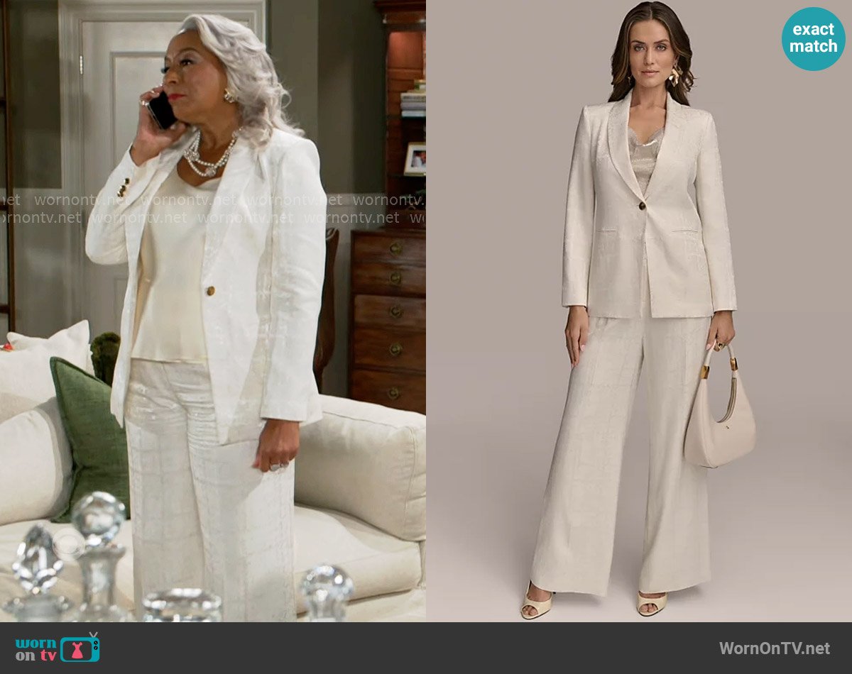 Donna Karan Linen-Blend Jacquard One-Button Blazer and Pants worn by Anita Dupree (Tamara Tunie) on Beyond the Gates