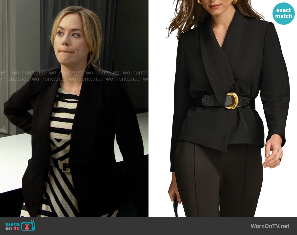Donna Karan Shawl Collar Belted Blazer worn by Hope Logan (Annika Noelle) on The Bold and the Beautiful