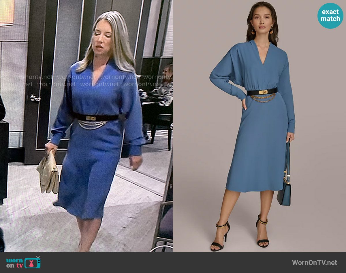 Donna Karan V-Neck Belted Long-Sleeve Dress worn by Nina Reeves (Cynthia Watros) on General Hospital