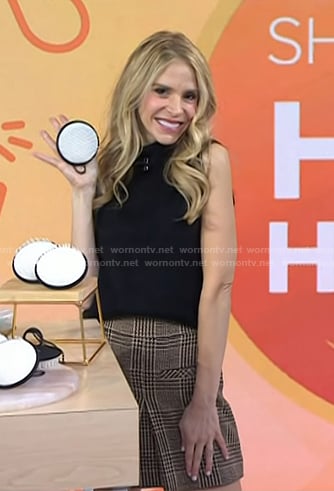 Dr. Marnie Nussbaum’s black sleeveless turtleneck and plaid mini skirt on Today
