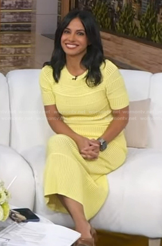 Dr. Tara Narula’s yellow short sleeve knit dress on Good Morning America
