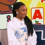 Graceyn Hollingsworth’s printed mixed media top on Tamron Hall Show