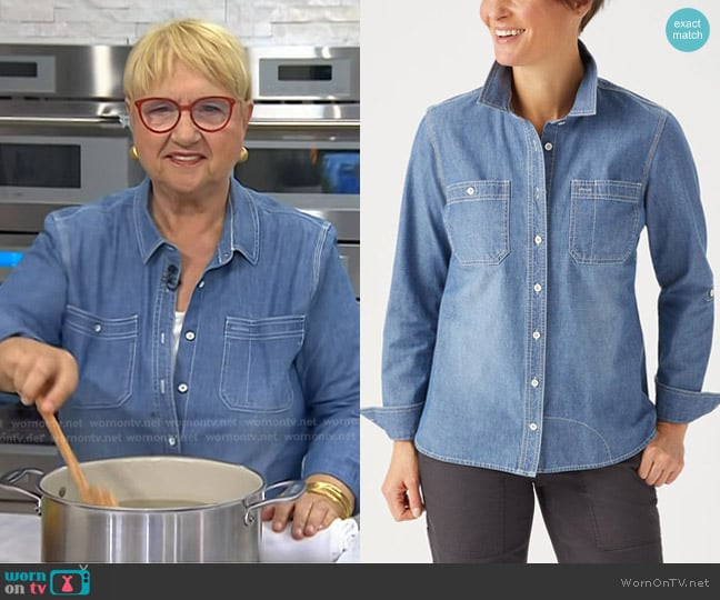 Duluth Trading Coolmax Chambray Shirt worn by Lidia Bastianich on Today