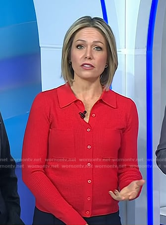 Dylan’s red ribbed collared cardigan on Today