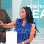 Elizabeth Werner’s blue ruffled jumpsuit on CBS Mornings