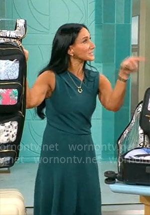 Elizabeth Werner’s teal green cross front dress on CBS Mornings