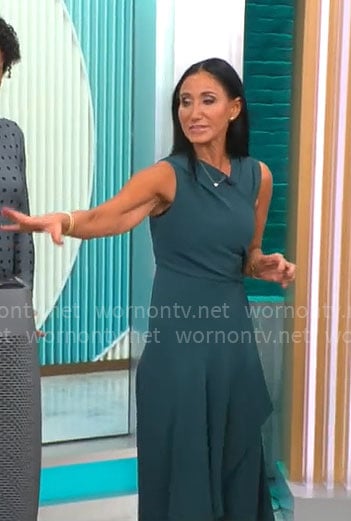 Elizabeth Werner's teal green cross front dress on CBS Mornings
