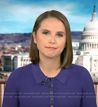 Elizabeth’s purple ribbed polo top on Good Morning America