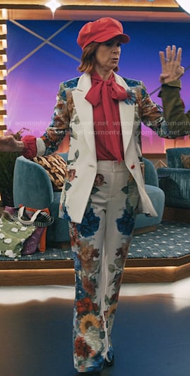 Elsbeth's white floral print suit on Elsbeth