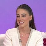 Eli Rallo’s white embellished tweed jacket and pants on Today