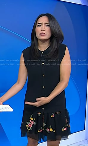 Emilie’s black knit vest and floral skirt on Today