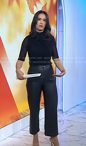 Emilie's black ruched top and leather pants on Today