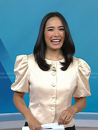 Emilie’s ivory satin puff sleeve top on Today
